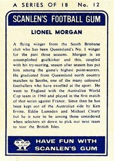 1963 Scanlens NRL #12 Lionel Morgan Back